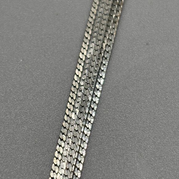 Trifari Silver Plated Multi Strand Herringbone Necklace Layered Chain 18" 1980s - Picture 3 of 7